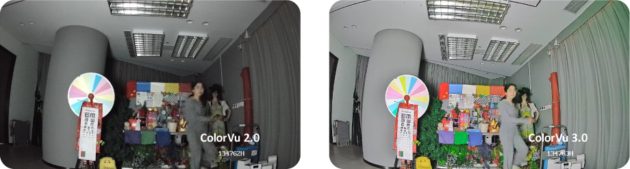Hikvision ColorVu 2.0 és ColorVu 3.0 kamerák összehasonlítása sötétben – a 3.0 modell valósághű, színes képet ad éjjellátás közben.