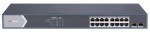 18-port Gbit PoE switch (225 W); 16 PoE + 2 SFP uplink ports; smart managed