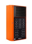 Industrial SIP intercom; keypad and 6 call buttons; orange; polycarbonate case