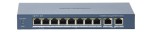 10 portos PoE switch (120 W); 2 HiPoE + 6 PoE+; + 2 uplink port; nem menedzselhető