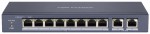 10 portos PoE switch (60 W); 8 PoE+ / 2 uplink port; nem menedzselhető