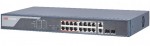 18-port PoE switch (225 W); 16 PoE + 2 combined uplink ports; unmanaged