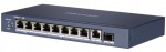 10 portos Gbit PoE switch (110 W); 6 PoE+ / 2 HiPoE / 1 RJ45 + 1 SFP uplink port