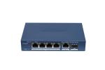 6 portos Gigabit PoE switch (45 W); 4 PoE + 1 RJ45 uplink port + 1 SFP uplink port; menedzselhető