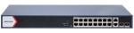 20 portos PoE switch (230 W); 16 PoE + 2 RJ45 uplink port + 2 SFP uplink port; menedzselhető