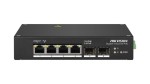 6-port industrial Gbit PoE switch (110 W); 3 PoE+ / 1 HiPoe+ / 2 SFP uplink ports; unmanaged