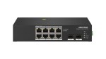 10-port industrial Gbit PoE switch (110 W); 8 PoE+ / 2 HiPoE+ / 2 SFP uplink ports; unmanaged