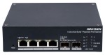 6 portos ipari Gbit PoE switch (120 W); 4 PoE+ / 2 SFP uplink port; 1 RS485 port; menedzselhető