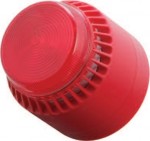 Flashni hang- és fényjelző; piros fény; piros burkolat; alacsony aljzat; 24 VDC; hátsó kábelvezetés