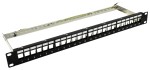 19" keystone patch panel; 24 port; Cat5e/Cat6/Cat6A kompatibilis; árnyékolt; tehermentesítővel