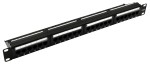 19" patch panel; 24 ports; cat6; unshielded; with load shedding; dual IDC (Krone/110)