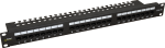 19" patch panel; 24 port; árnyékolatlan; cat5e; tehermentesítővel; 90 fokos modulok
